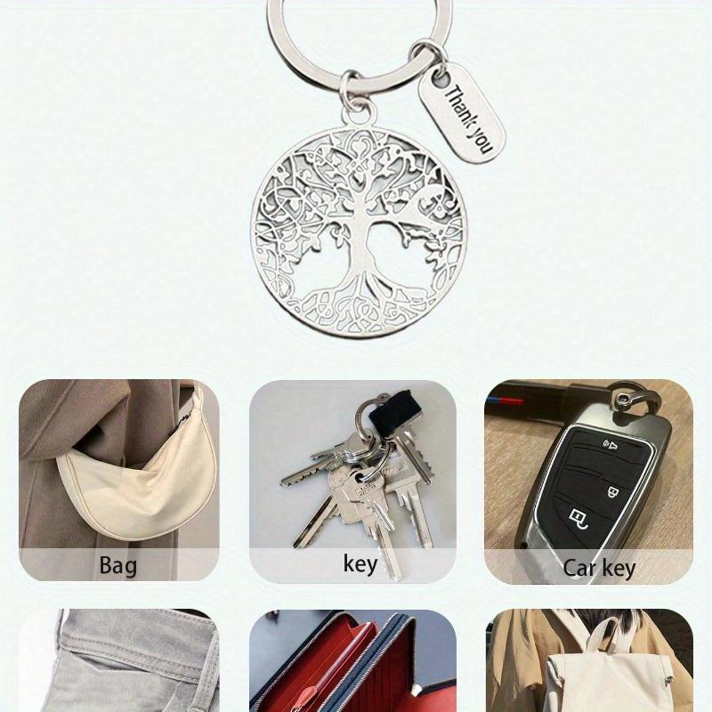 Thank You Gift Tree Keychain Thank You Card Organza Bag, Silver Keychain with A Living Tree Engraved On It, Symbolizing The Power and Uniqueness
