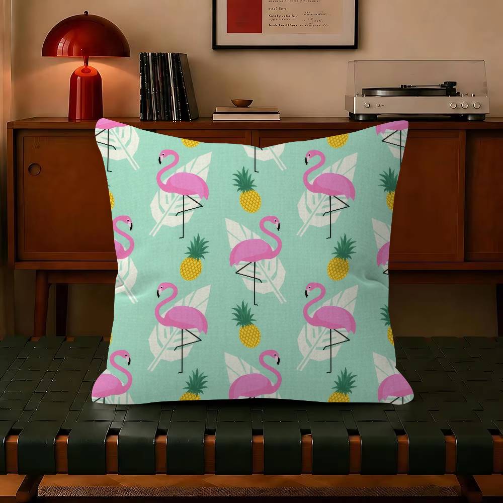 Summer-Themed Flamingo Tropical Leaf Decorative Pillowcase Square Pillowcase Home Office Decorative Cushion Cover