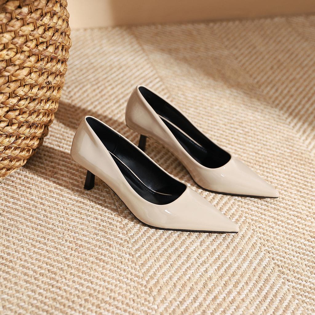 326-2 Classic Versatile Patent Leather Pointed Thin Heel Single Shoes for Women's New French Shallow Mouth Medium Heel Single Shoes for Women