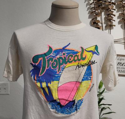 Vintage 80s Antigua Tropical Beach White T-shirt Size L