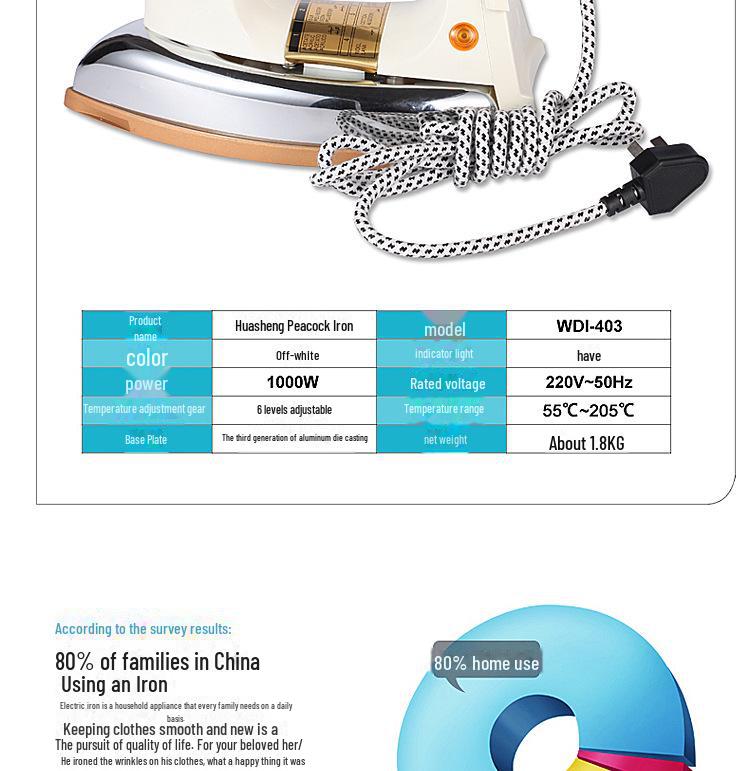 Huasheng altmodisches elektrisches Handbügeleisen mit Temperaturregelung für den trockenen industriellen und privaten Gebrauch