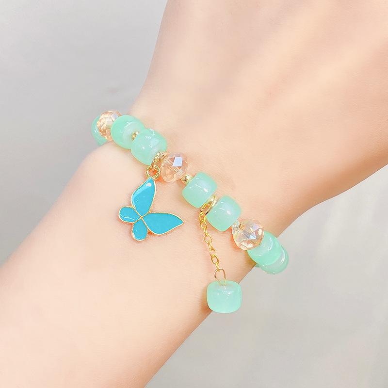 Cute Kids Glass Beaded Bracelet Princess Cartoon Crystal Flower Charm Bangle Handmade Jewelry Gift For Girls Students