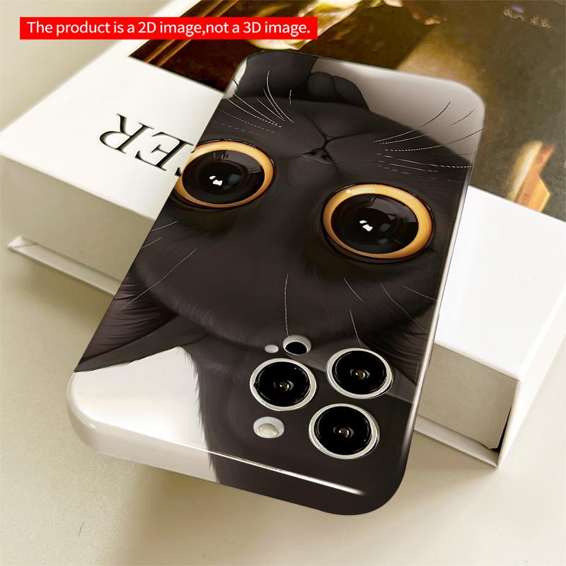 2DFlat Black Cat with Big Golden Eyes Phone Case All inclusive film hard iPhone case, compatible with iPhone 18 Pro Max 17 16 15 14 13 12 11