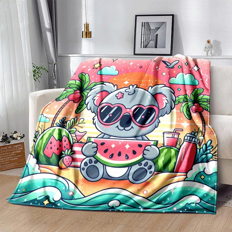 1pc Cute Animals Printing Lightweight Flannel Blanket, Comfortable and Warm Blanket, for Camping Sofa Bed and Couch Office, In All Seasons