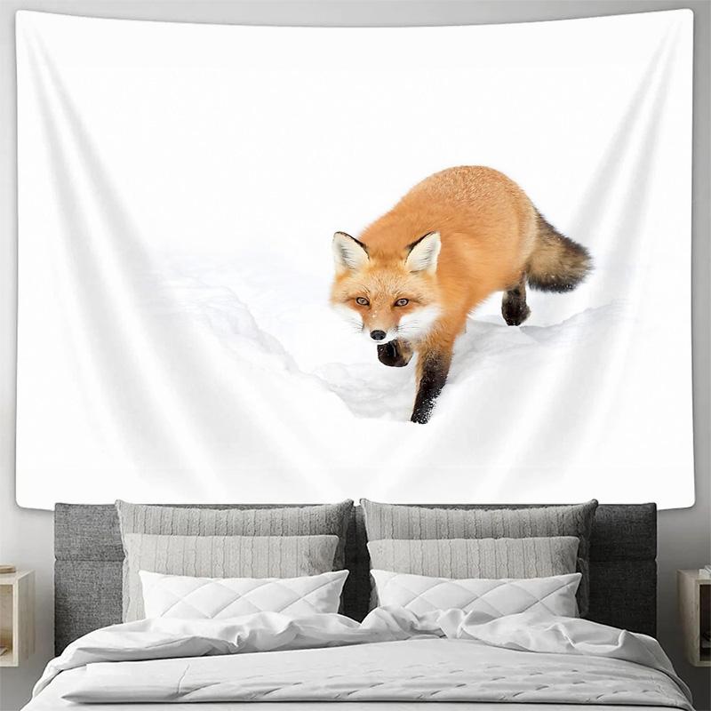 Arctic Fox Tapestry Forest Animal Wall Hanging Nature Home Decor Bedroom Living Room Aesthetic Room Decor Throw Blanket Cozy Vib