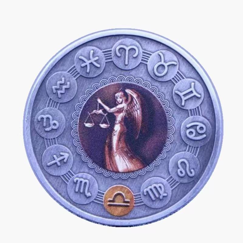 Twelve zodiac dual color commemorative coin, nickel ancient silver coin, sun and moon god, wish, angel, birthday gift, Christmas gift
