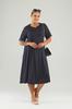 Women's Big Size Dress Midi Plus Size Dress Navy Blue with Polka Dots and Leopard Pattern