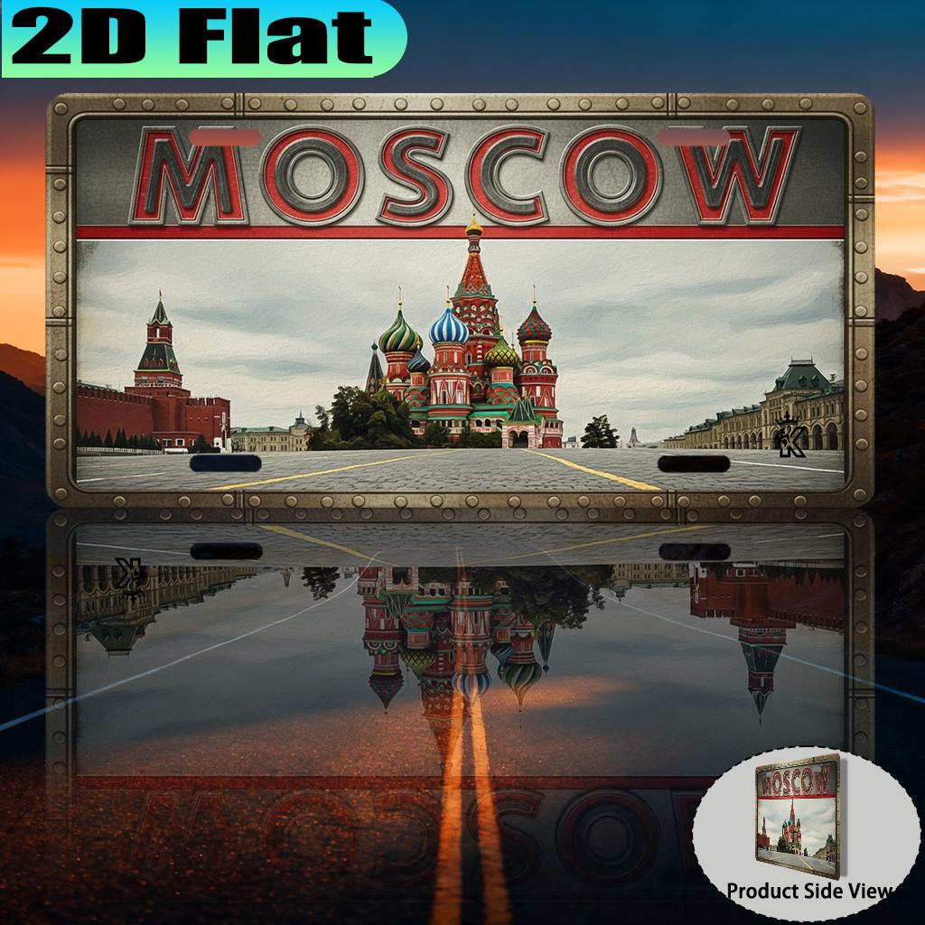 Плоская Печать Винтажная Индустриальная МОСКВА с Собором Василия Блаженного Красная Площадь Иллюстрация Алюминиевая Жестяная Картина Лицензия 15x30cm(5.9x7.8inch)