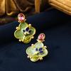 Antique-Style Enamel Flower Oil Painting Pearl Stud Earrings: Niche Literary Retro Luxury for Autumn/Winter