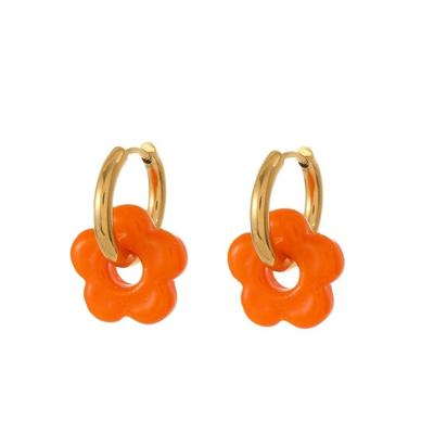 Creative Stainless Steel Flower Hoop Earrings Colorful Sweet Ear Cuffs Cute Jewelry Ear Buckle Boy