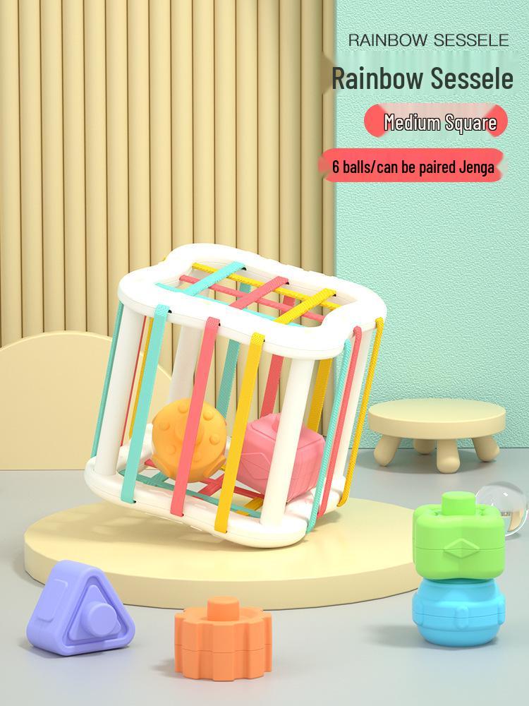 Rubik's Cube Rainbow Building Blocks Puzzle for Baby's Fine Motor Skills, Ages 1-2