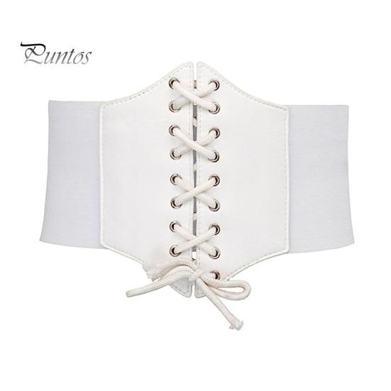 Women Corset Elastic Waistband Lace-up Wide Belt Solid Color Imitation Leather Outfits Dresses Tops Waist Cincher