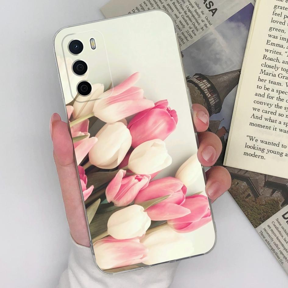 For Oppo A15 A15S A16 A16S A17 A17K A35 A58 Phone Cases Beautiful Blue Butterfly Flowers Pattern Transparent Silicone Anti Slip Housing For Oppo Shell