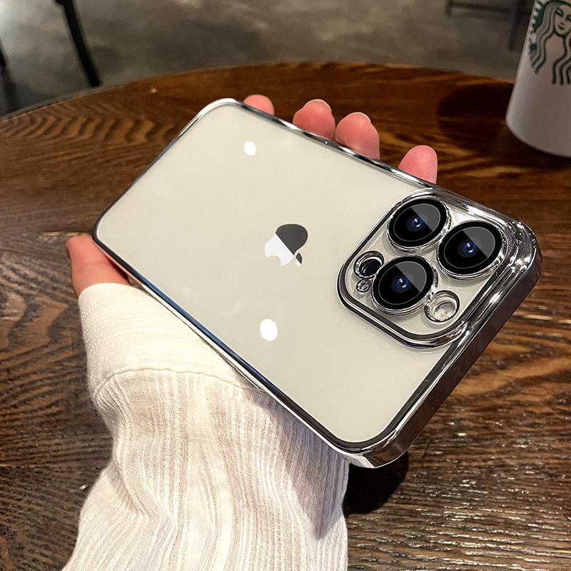 NYHET Luxury Plating Clear Phone Case For iPhone 15 14 13 11 12 Pro Max X XS Max XR 7 8 Plus Full Lens Protector Silikondeksel