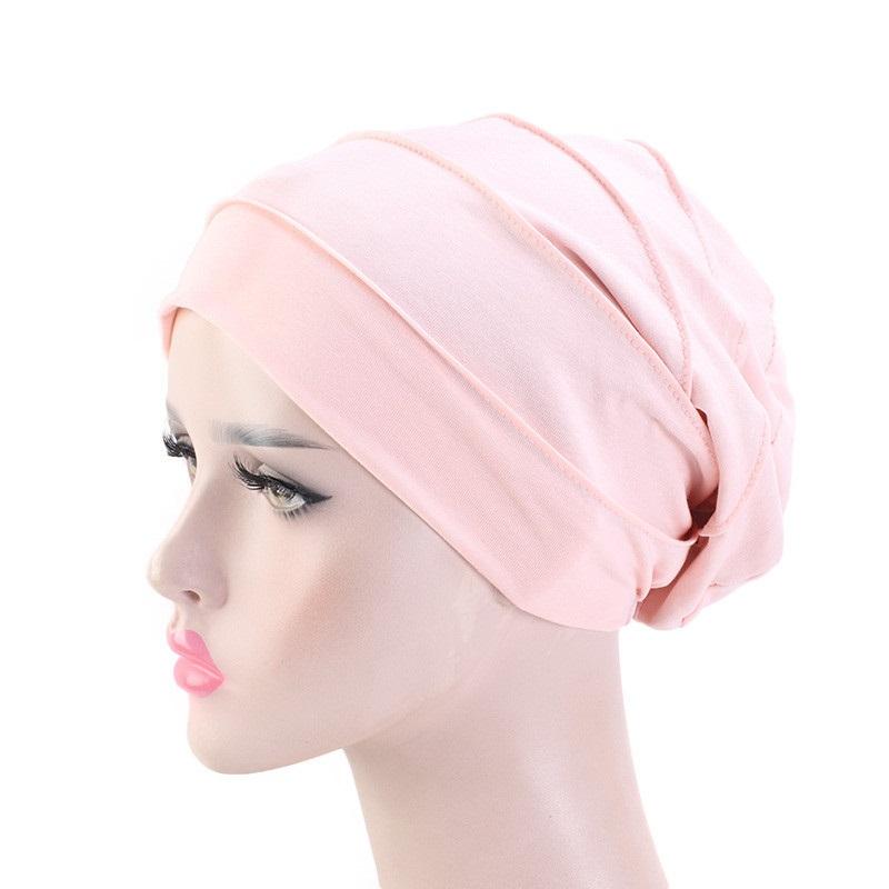 Women Stretch Beanie Chemo Cotton Hair Turban Hat Double-layer Soft Satin Lining Crinkled Hijab Inner Hijab Caps
