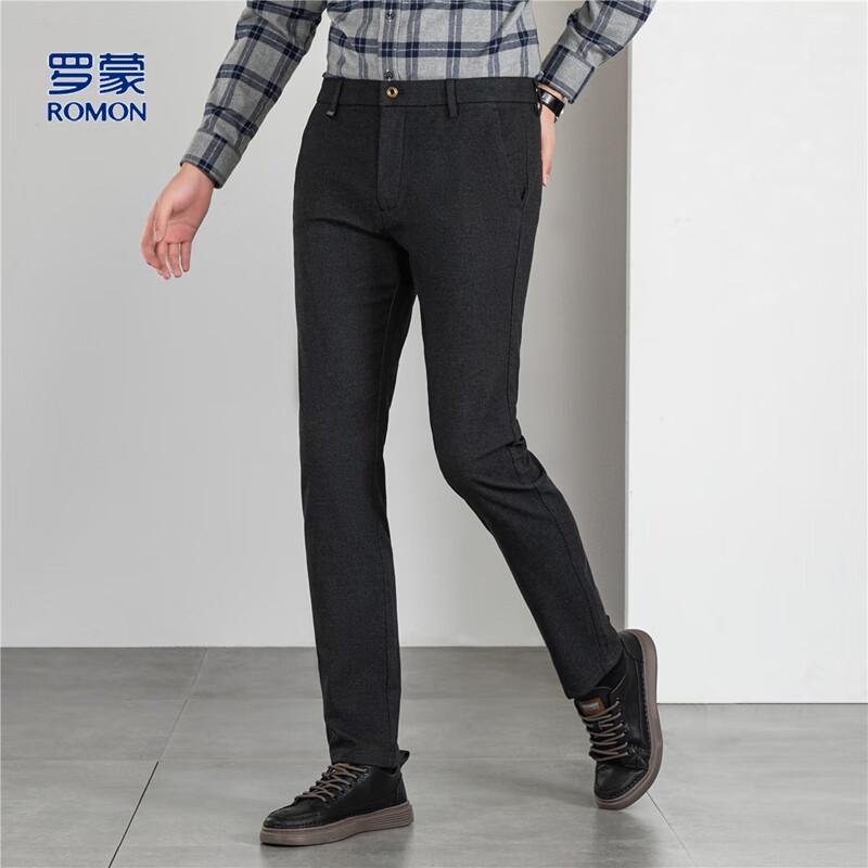 ROMON Men's Wool Blend Twill Straight Leg Business Casual Trousers