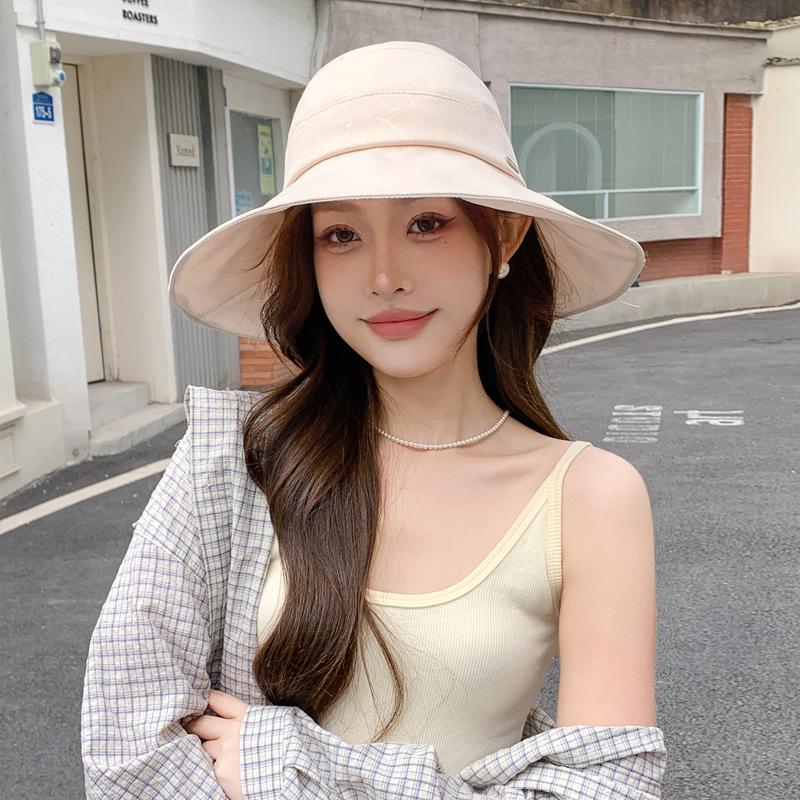 Summer hat women's versatile empty top hat holiday wind show small face big edge sun protection sun hat thin