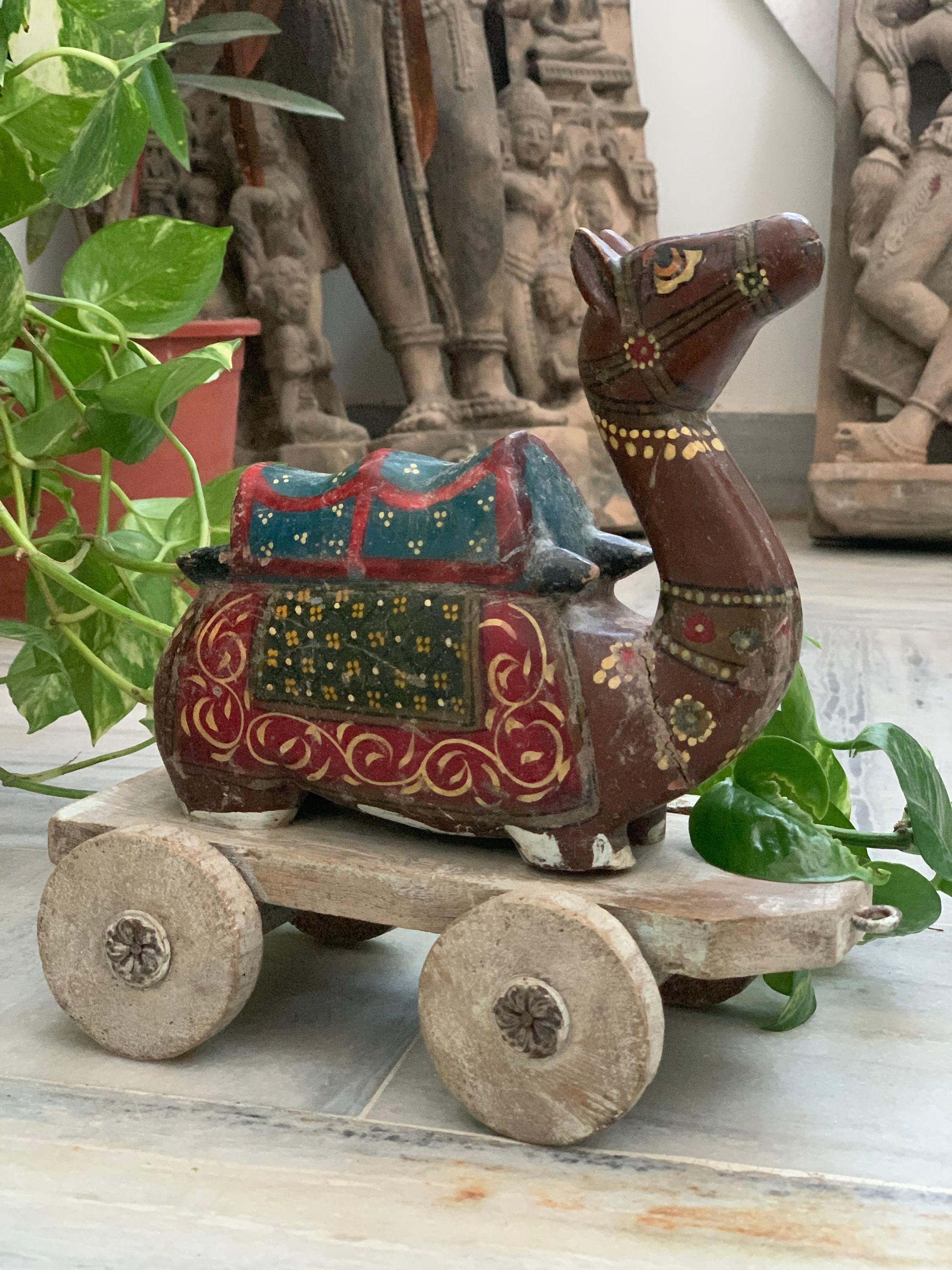 

Vintage Hand-Painted Wooden Camel Cart: Indian Home Decor 16” X 8” X 24” (l x w x h) разноцветный