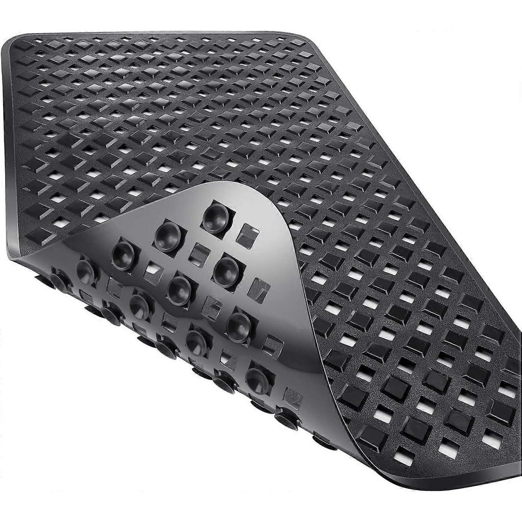 Bath Mat Non Slip, Shower Mat with Drain Holes Suction Cups, Machine Washable, BPA, Latex, Phthalate Free, 70 x 40 cm,Clear Black