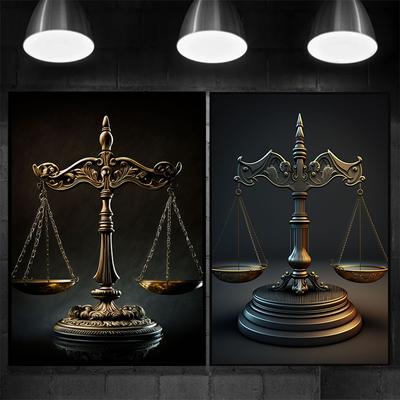 Scales of Justice Art Poster Abstract Attorney Art Canvas Painting Wall Art Prints Picture for Room Home Law Office Decor
