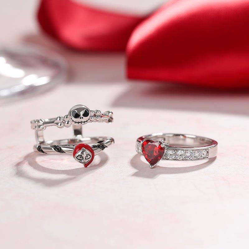 Wei Ya Halloween Pumpkin Funny Heart-Shaped Red Zircon Ring Punk Skeleton Male Ring