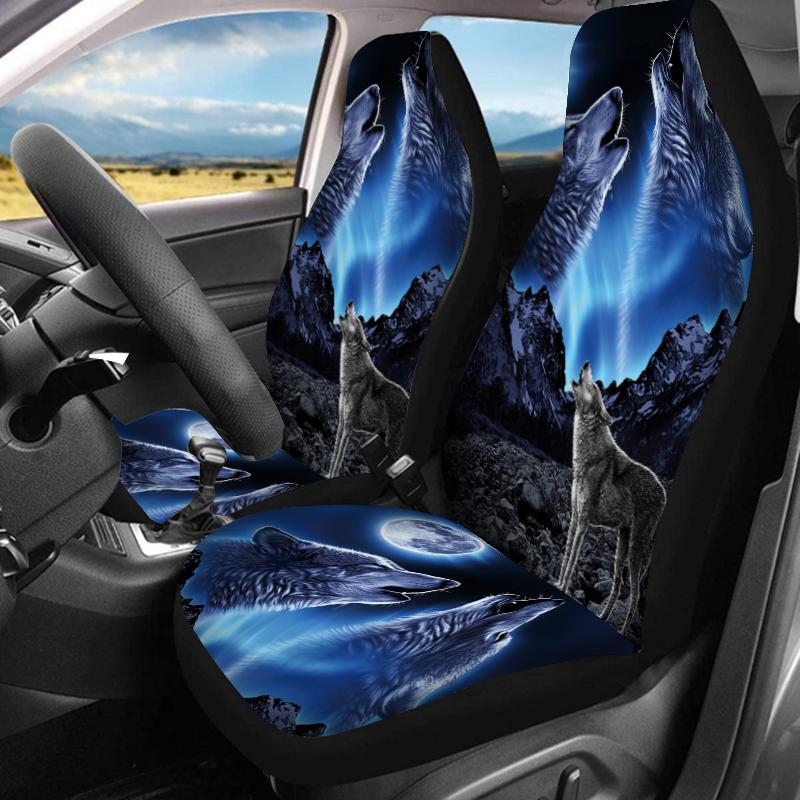 Night Wolf Printed Seat Cover, Comfortable Decoration Set, Car Protector Accessories, Easy To Install, Suitable for Most Cars