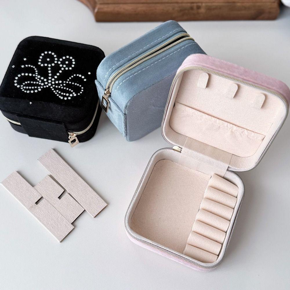 Shining Cherry Jewelry Storage Box Velvet Earrings Ring Storage Jewelry Case Partition Design Jewelry Display Organizer