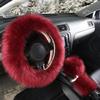 3 Stuks Effen Zacht Warm Lang Wol Pluizig Stuurwielhoes Wol Handrem Auto Accessoire Schapenvacht Pluche Beschermhoes Set