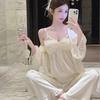 2026 Spring Women's Ice Silk Pajamas Set: Camisole, Long Pants, Chest Pads - Pure Desire Style Sexy Loungewear.