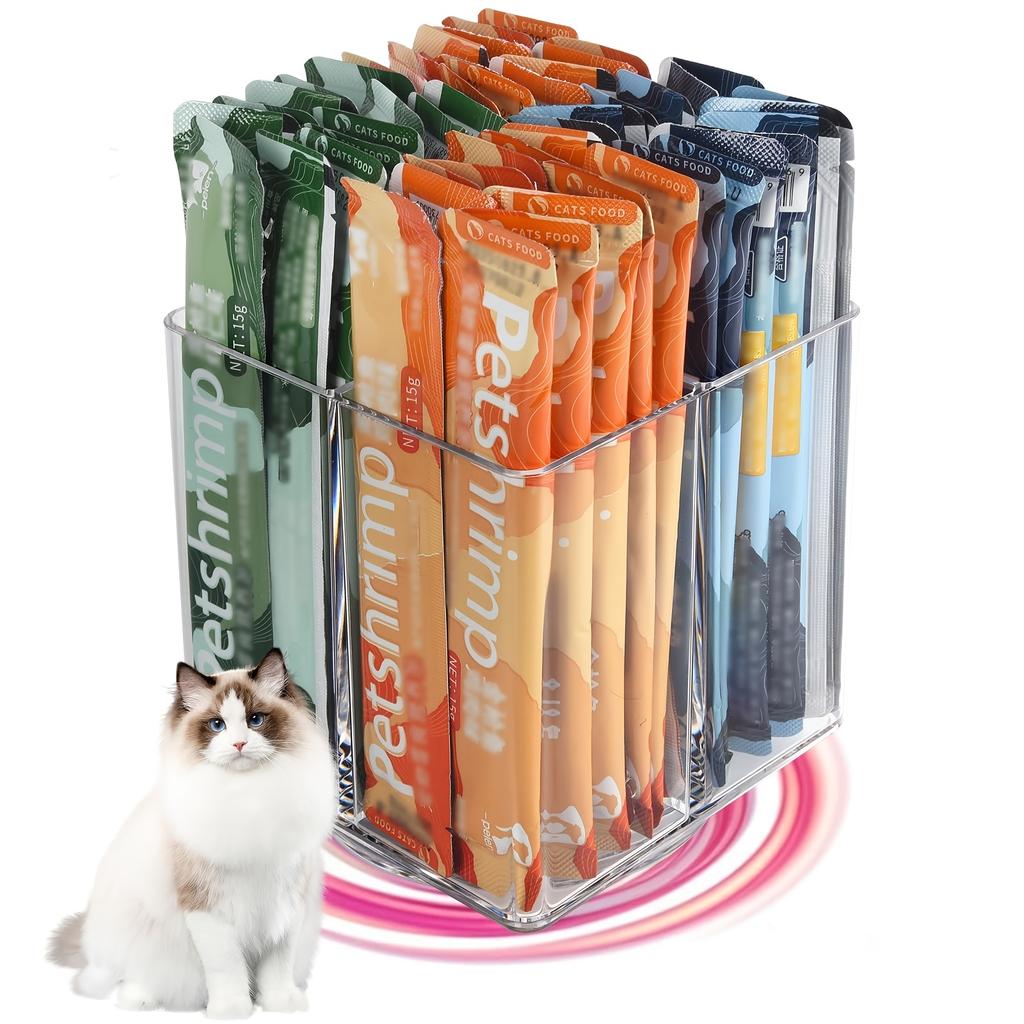 Rotatable Acrylic Extruded Cat Food Storage Container,4-Grid Design Cat Snack Organizer,Essential Pet Snack Storage,desktop Rack