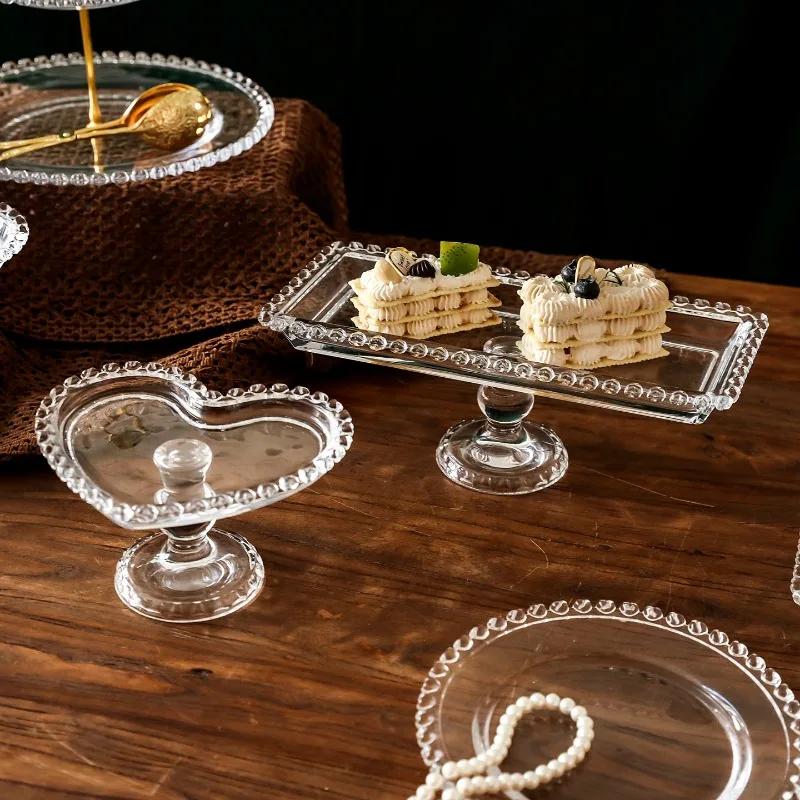 Support à gâteau en verre style nordique avec pied, Assiette à dessert élégante pour goûter, Plateau de service moderne pour snacks et fruits