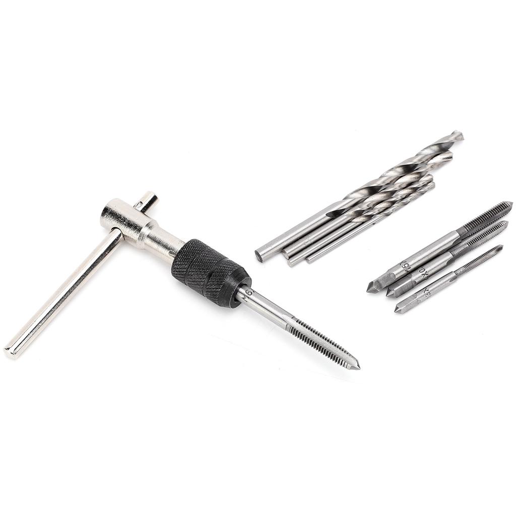 Tap Drill Bit Set Bearing Steel with TType Tap Wrench Hand Tool for Screws Nuts Tapping