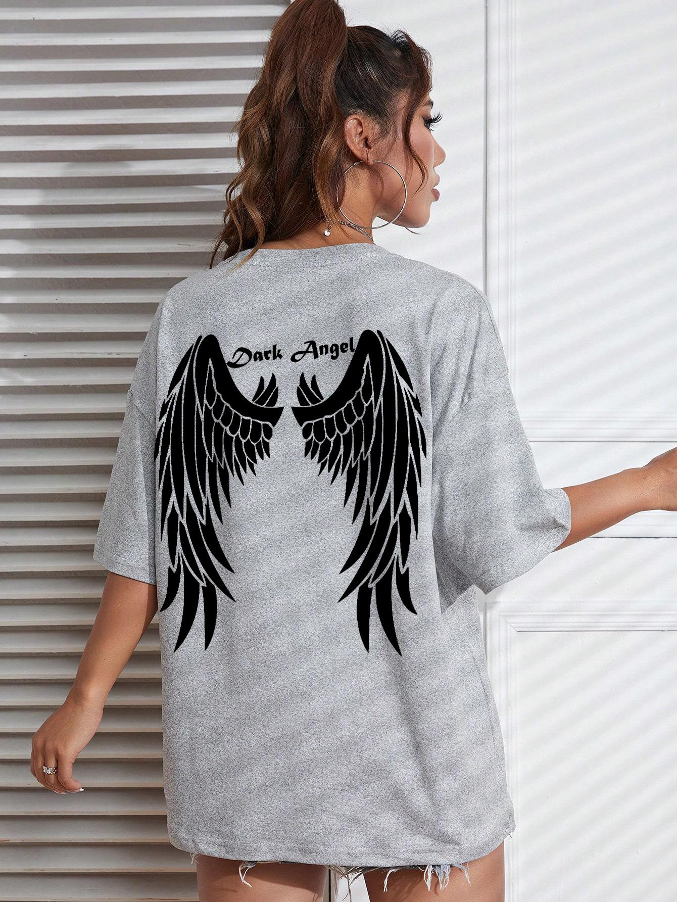 

Dark Angel Wings Pattern Print Cotton Tshirt 2026 Summer New Style Casual for Both Unisex and Women Street Comfortable 4XL