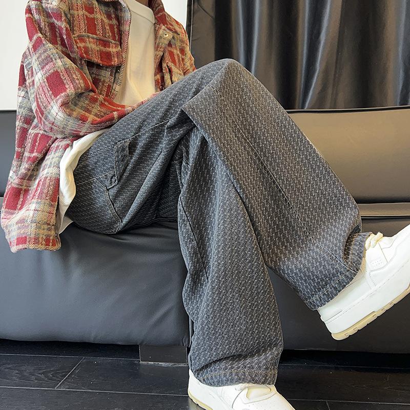 JYL Men's Starry Jeans Spring Autumn Trendy High-Street Loose Wide-Leg Denim Pants