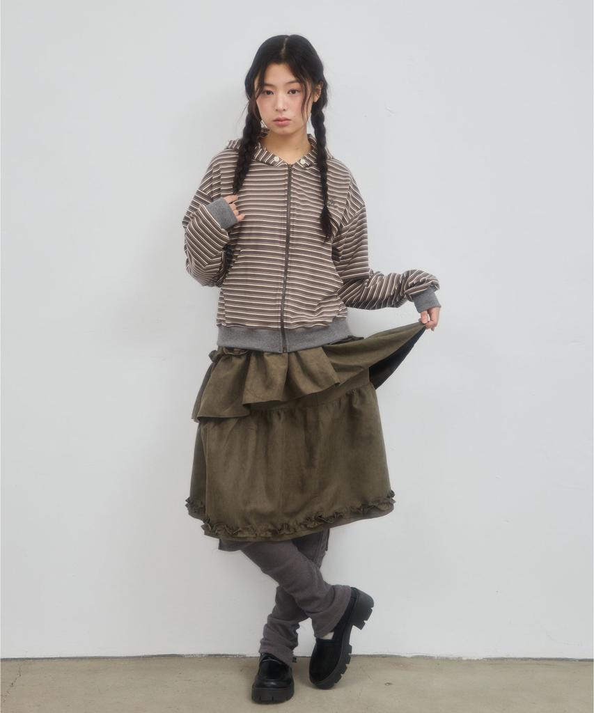 Leteoli Shirring Cancan Midi Skirt_Khaki