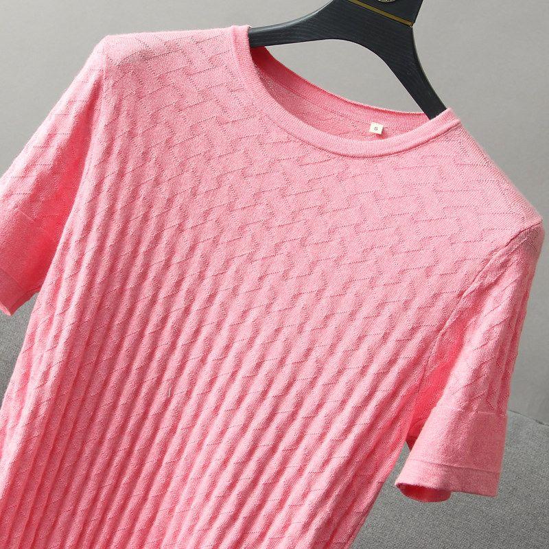 Heavy Weight No Compensation! 53 Cotton 22 Modal 15 Cashmere 10 Wool! Export Tail Goods Knitting Short-Sleeved T-shirt Men