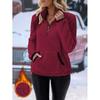 Women Half Zip Pocket Plush Hoodie Autumn Winter