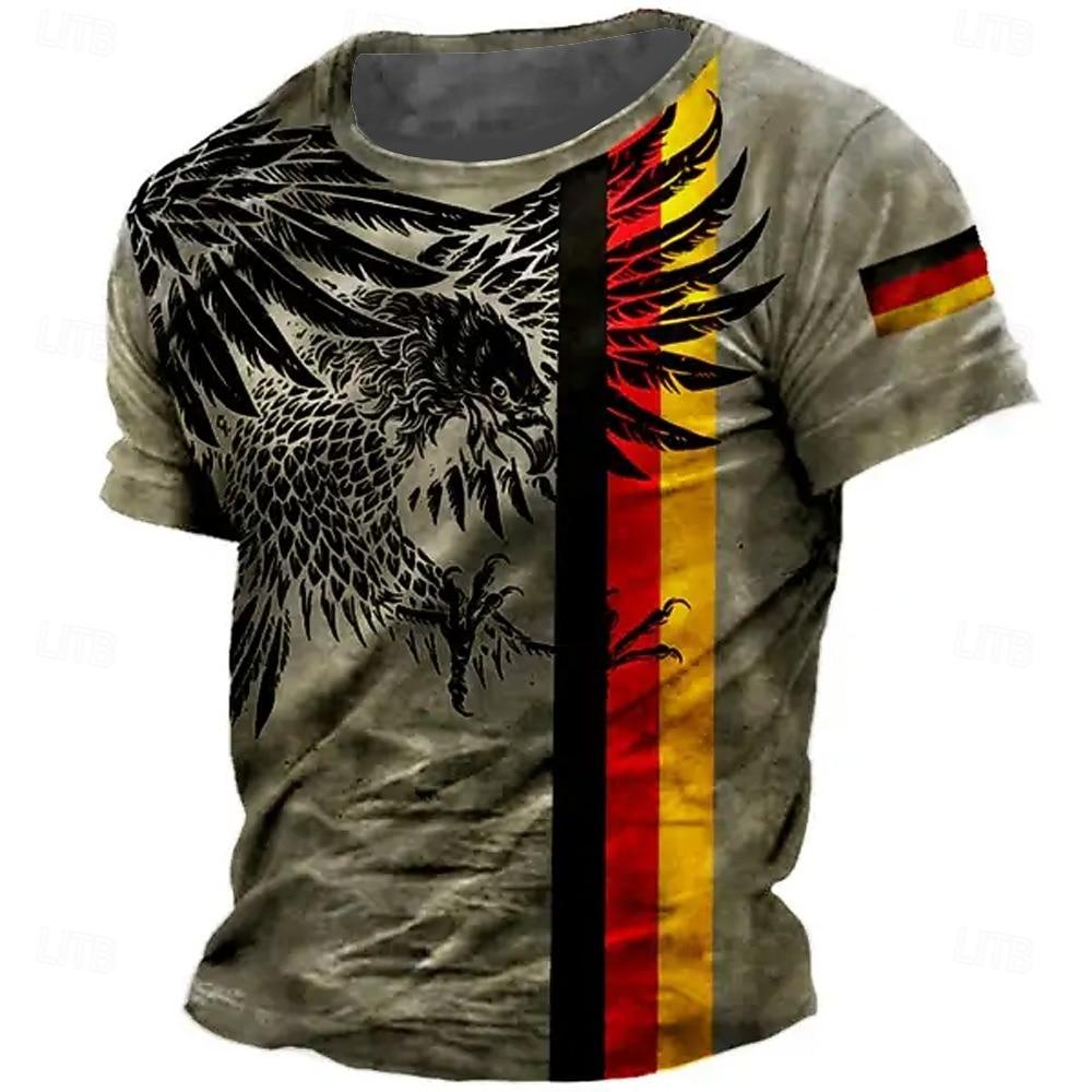 Męska Koszulka z Flagą Niemiec Krótki Rękaw Koszulka 3D Dekolt Okrągły Koszula Retro Vintage Vintage Retro Codzienny Brązowy Zielony Szary