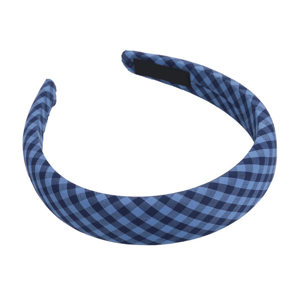 Classic Blue Tartan Sponge Headband For Women Girls Bow Hair Clip Gentle Pressure Free Design School Party Accessory