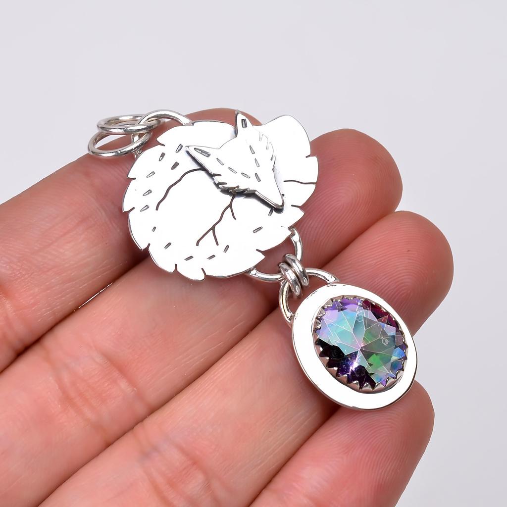 Rainbow Mystic Fire Topaz Gemstone 925 Sterling Silver Pendant V8986, Rainbow Pendant, Oval Pendant, Valentin's Day Gift, Gift For Her, Birthday Gift,