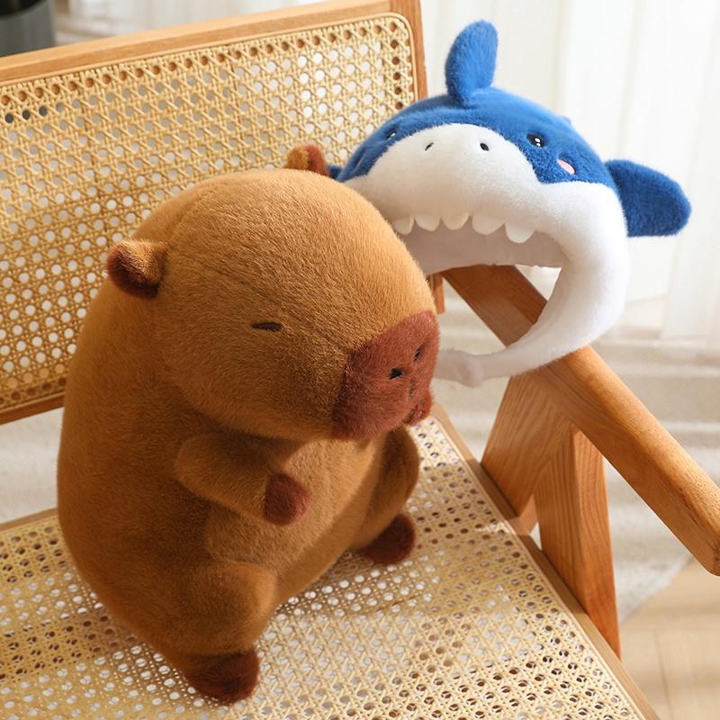 New 35/55cm Shark Capybara Plush Doll - Lifelike Cosplay Stuffed Animal Capybara Pillow Soft Toy Gift