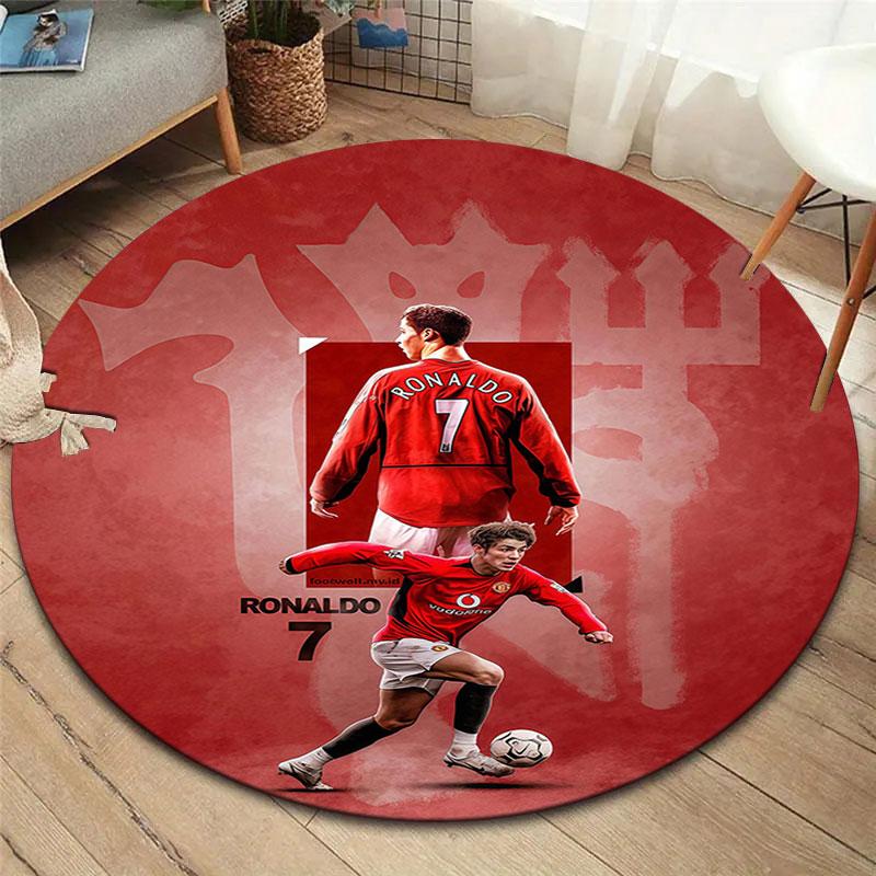 CR7 Runder Teppich, Teppich für Wohnzimmer Schlafzimmer Sofa Spielzimmer Dekoration, Rutschfeste Bodenmatte