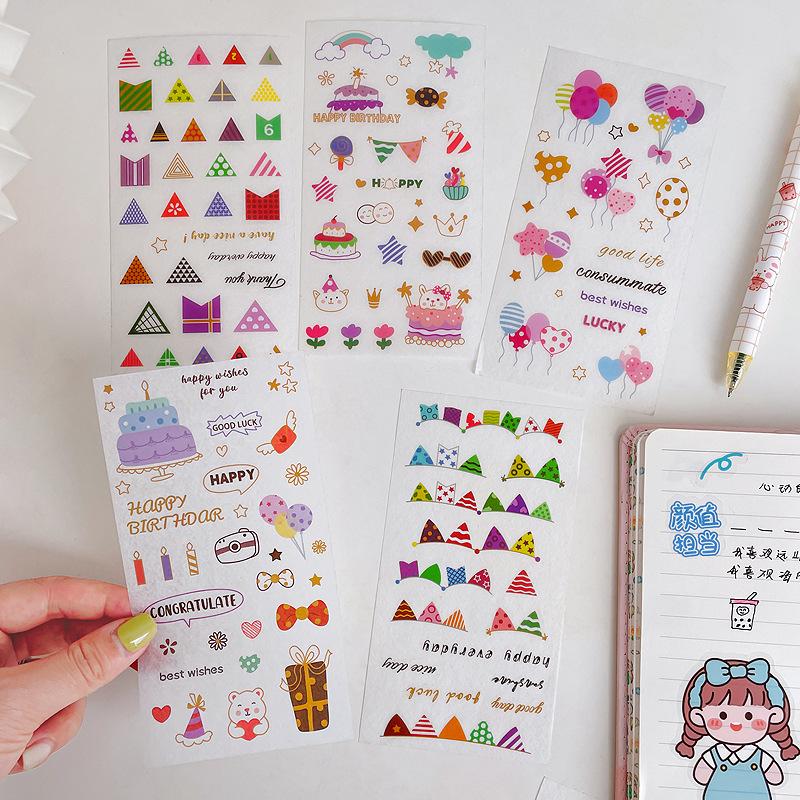 6sheets Paper Sticker Hand Account Elementary Creative Cartoon Sticker Hand Account Stationery Student School Student Kawaii