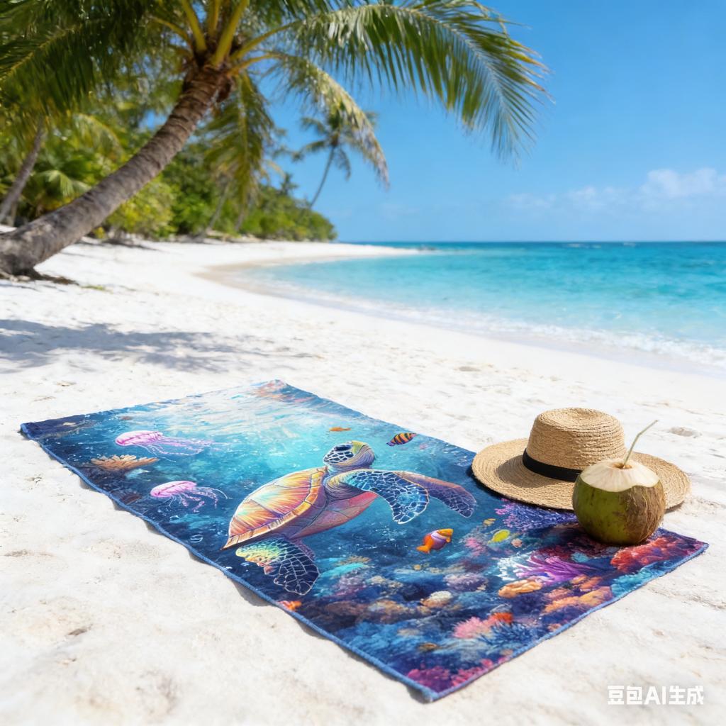 Colorful Underwater World Beach Towel Sea Turtle Coral & Jellyfish Print Absorbent Towel for Beach Pool Camping Picnic