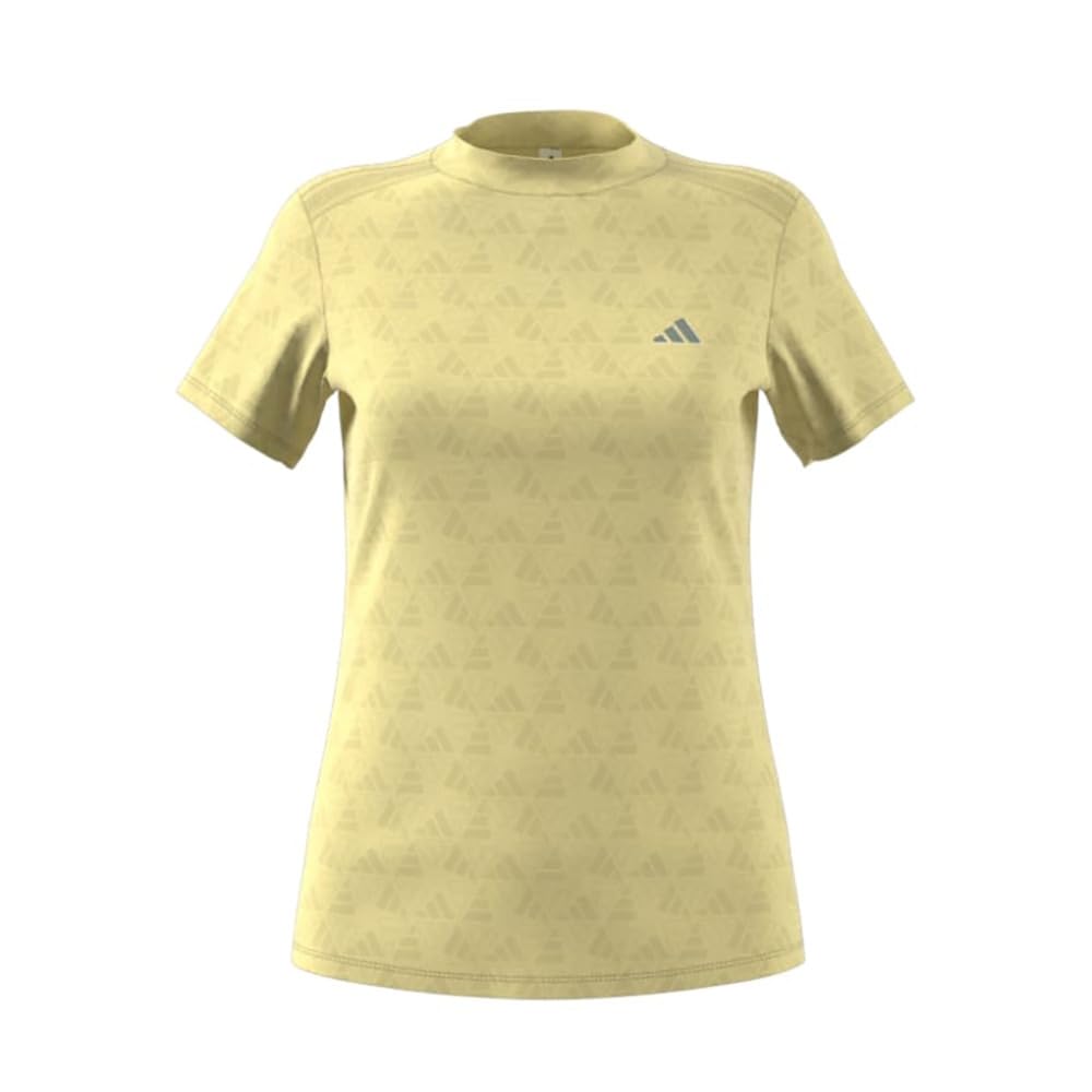 Golf BOS Logo Embossed Mock Neck Short Sleeve Powder Yellow [Adidas Golf] Women's Shirt,
