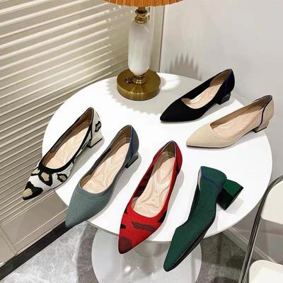 Damesko 2023 Prinsesse Spiss Tå Mellomhæl Strikkede Sko