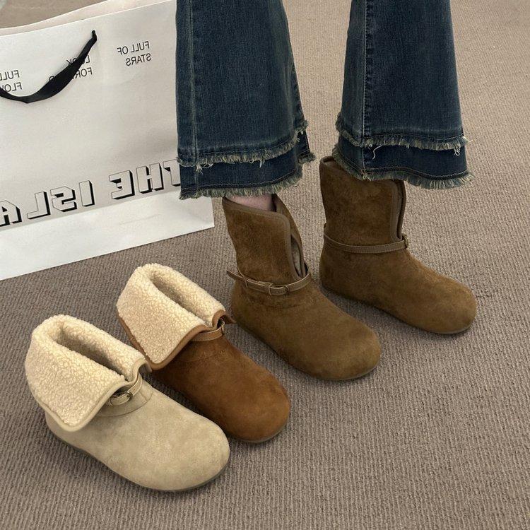 Snow Boots Women's Winter New Two Wear Thick-soled Heightening Versatile Fluffy Shoes Piled and Thickened Warm Boken Shoes Cotton Shoes