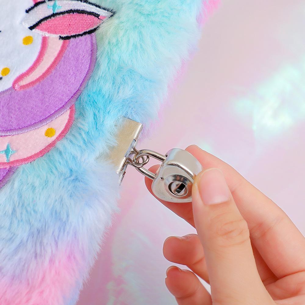 Unicorn Plush Lock Diary for Kids - Girl's Notebook & Student Planner Gift