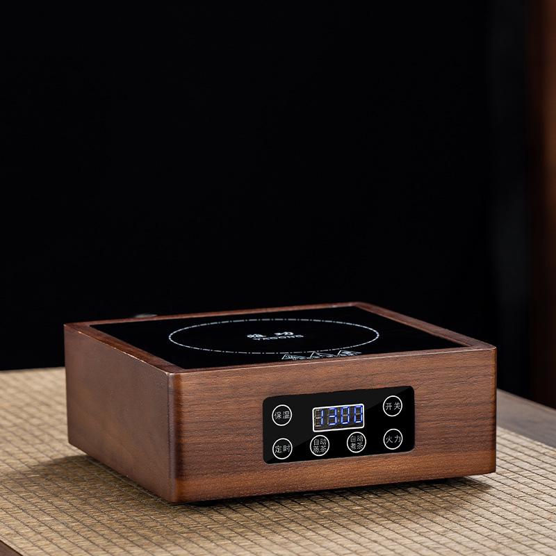 Yagong Electric Ceramic Tea Brewing Stove with Timer and Walnut Wood Finish