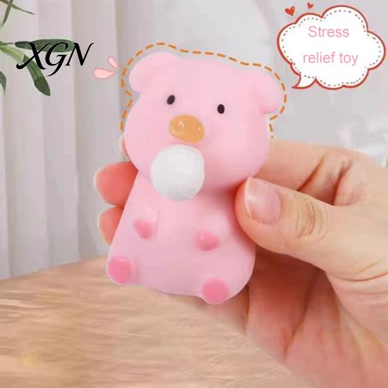 Pig Stress Reliever Bubble Blowing Squeeze Toy Relief Cartoon Sensory Soft Stretchy Animal Shape Home Office Desk Reusable Ball